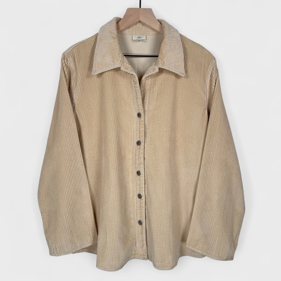 J. Jill Jackets & Blazers - J.Jill Womens Medium Khaki Sand Corduroy Embroidered Floral Button Down Jacket